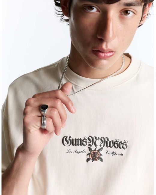 Pull&Bear White Guns N' Roses Relaxed Fit T-shirt for men