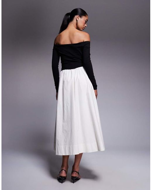 Forever New Gray Bardot Drop Hem Midaxi Dress