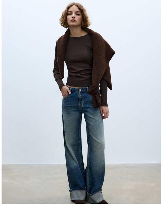 Stradivarius Blue Long Sleeve Basic T-Shirt