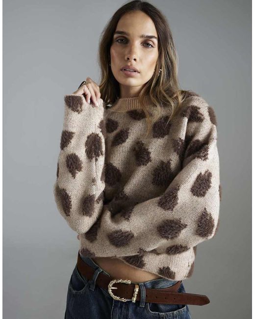 River Island Brown Knitted Leopard Print Jumper