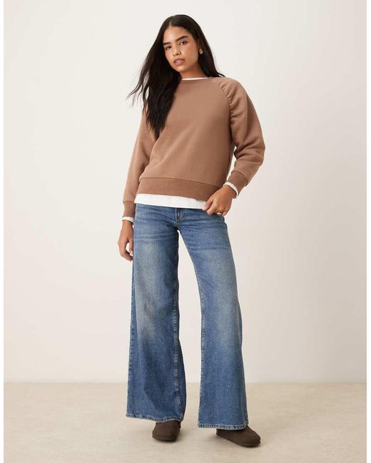 ASOS Blue Oversized Raglan Sweatshirt With Ruched Detail