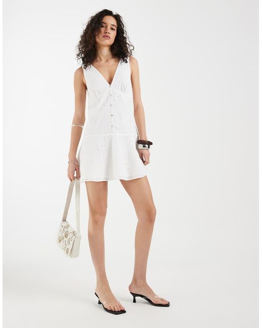 Motel White Raspati Broderie Mini Dress