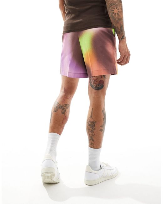 ASOS – elegante shorts mit kurzem schnitt und buntem muster in Purple für Herren