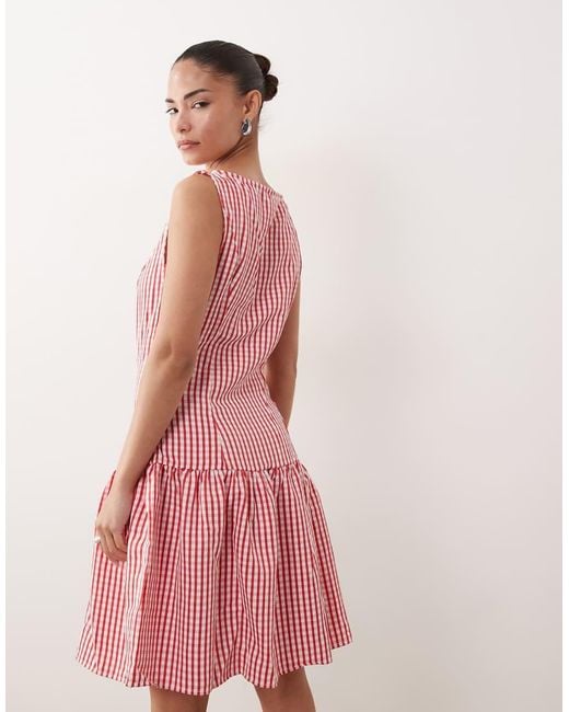 Vila Pink Drop Waist Ginham Mini Dress