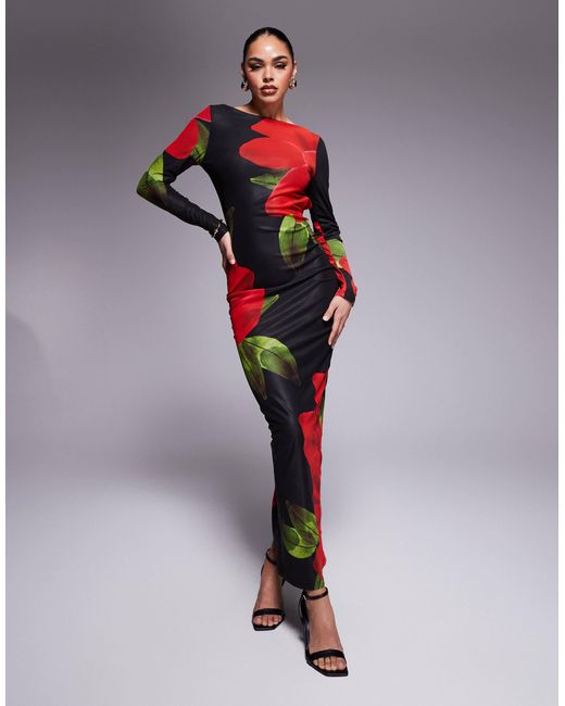Murci Red – exklusives, figurbetontes netzstoff-maxikleid