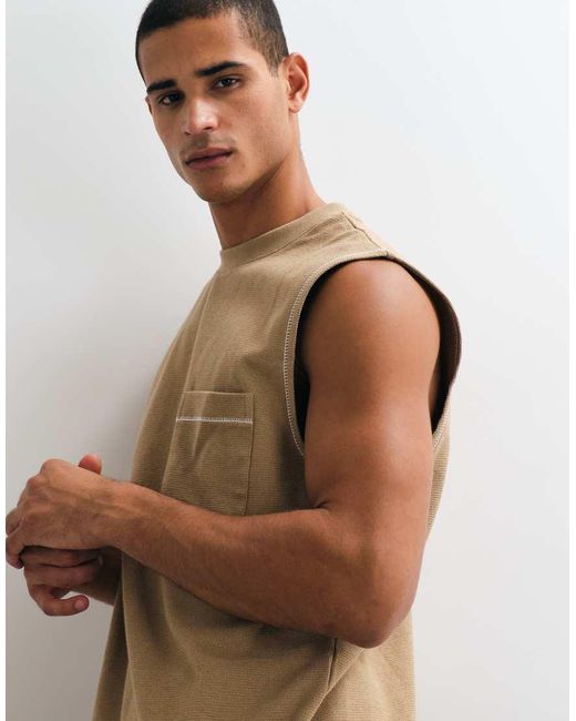 ASOS Natural Heavyweight Oversized Tank With Contrast Stitch And Pocket for men