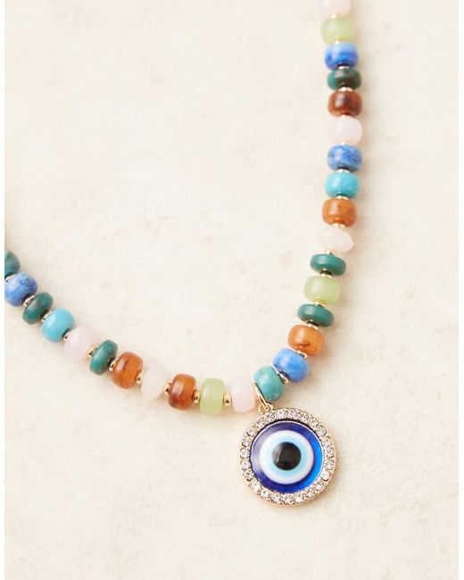ASOS Korte Ketting Met Veelkleurige Nepkralen En Oogbedeltje in het Natural