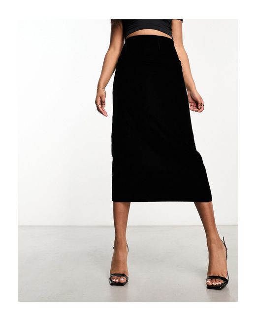 ASOS Black Velvet Bias Midi Skirt