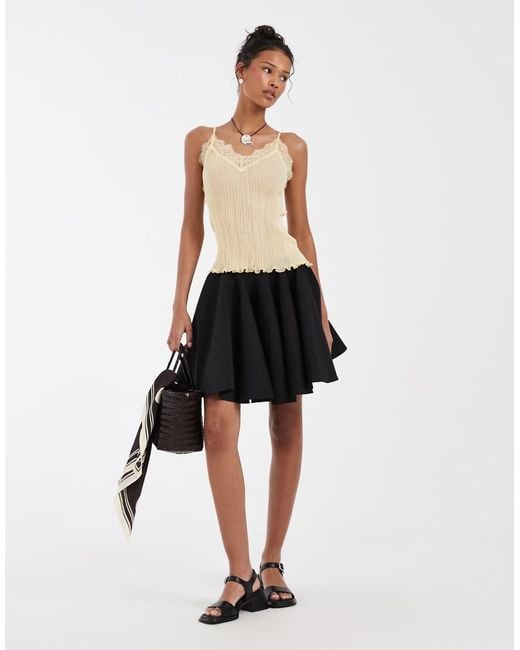 & Other Stories Yellow Knit Cami With Lace Neckline Detail