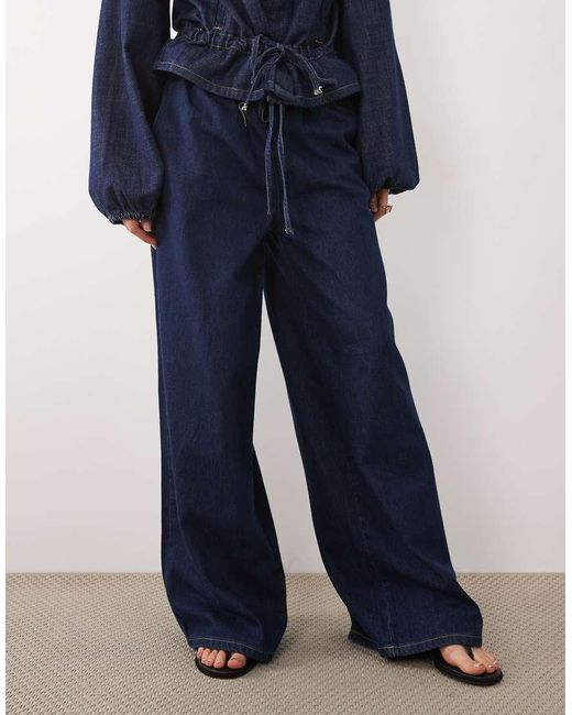 ASOS Blue Denim Paperbag Waistband Wide Leg
