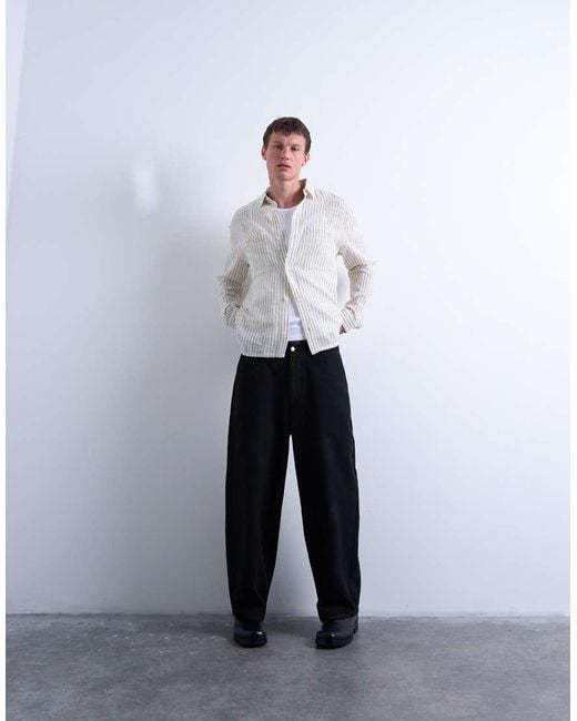 Topman Gray Long Sleeve Relaxed Cheesecloth Stripe for men