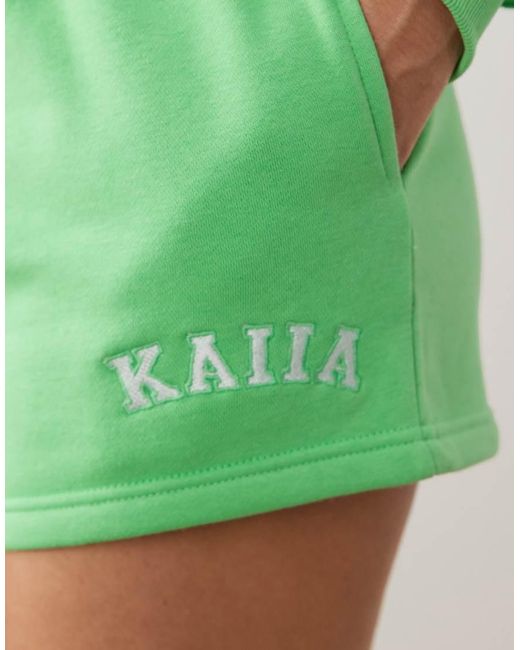 Kaiia Green Cotton Rich Embroidered Logo Sweat Shorts Co-Ord