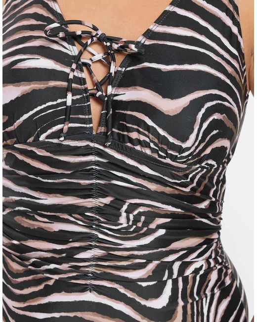 Yours Clothing Black Zebra Print Plunge Swimsuit