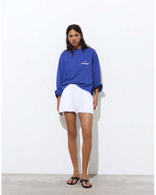 Pull&Bear Blue Relaxed Sun Graphic Sweatshirt