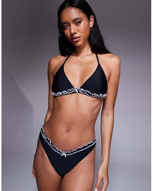 The Frolic Black Exclusive Contrast Bow Detail Bikini Top Co-ord