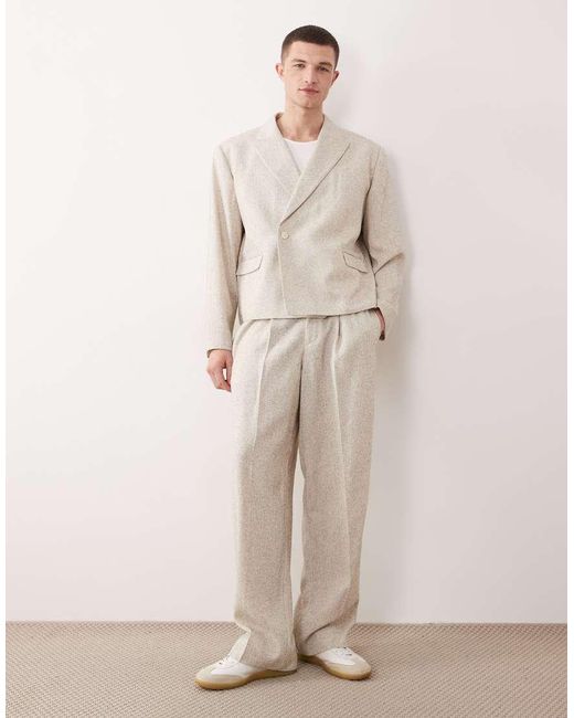 ASOS Natural Double Breasted Boxy Cropped Suit Jacket for men