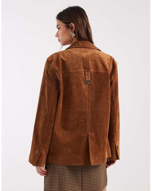 laagam Brown Maira Real Suede Long Jacket