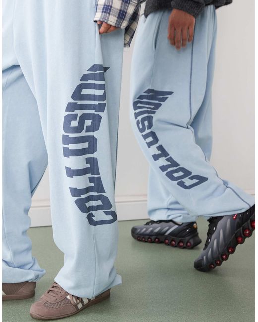 Collusion Pink Unisex Washed baggy joggers With Contrast Stitch Detail