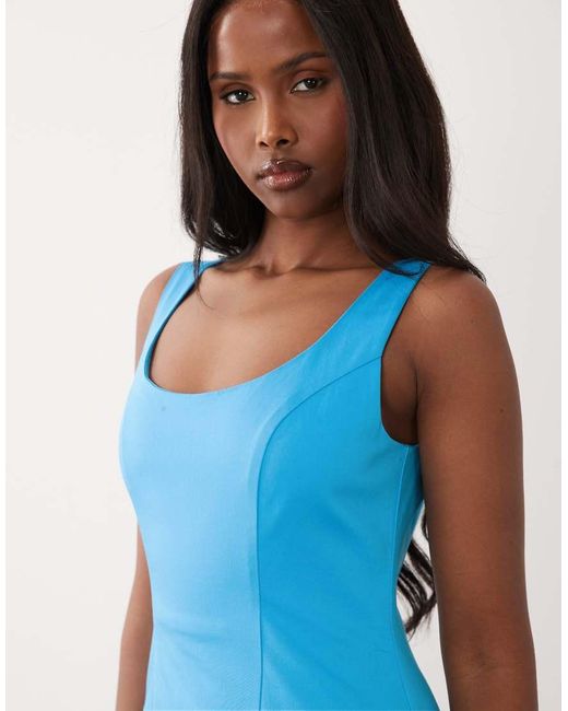 ASOS Blue Scoop Neck Fishtail Godet Midi Sundress