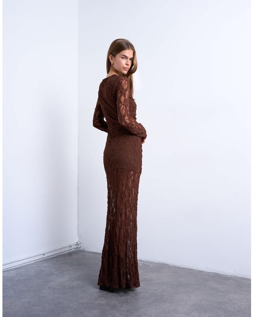 TOPSHOP Purple Lace Ruched Front Drop Waist Maxi Dress