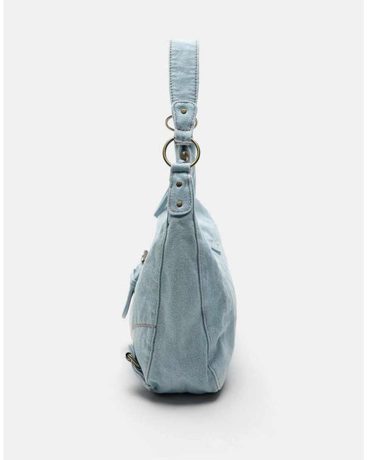 Pull&Bear Blue Denim Shoulder Bag With Buckles