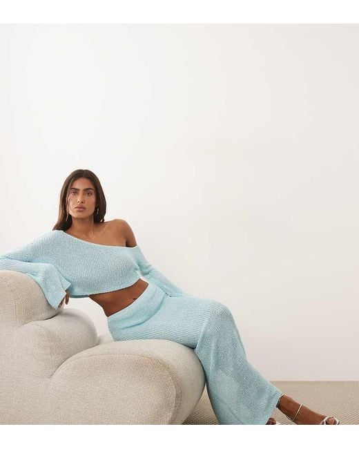 Wanderdoll Blue Gigi Metallic Knit Beach Maxi Skirt