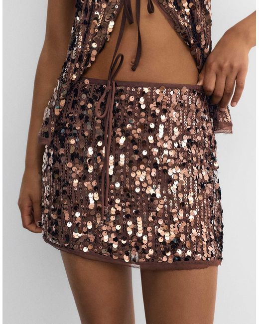 Mini-jupe ornée Pull&Bear en coloris Brown