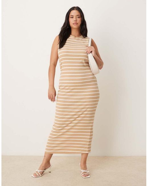 Vestido Midi Beis A De Estilo Camiseta Y Estilo Años 90 Sin Mangas Con Diseño Reforzado De Canalé De Asos Design Curve ASOS de color Natural
