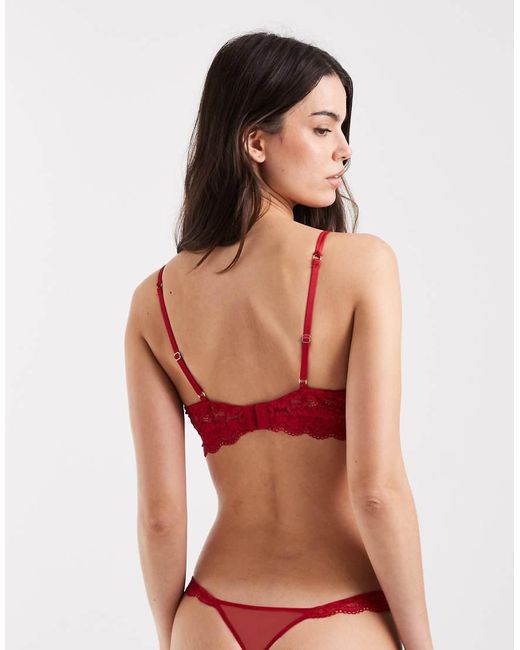 Lindex Red Iris Lace Lightly Padded Bralet With Heart Hardware Detail