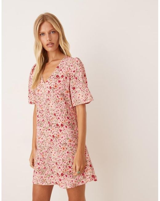 Jdy Mini-Jurk Met Korte Mouwen En Bloemenprint in het Pink