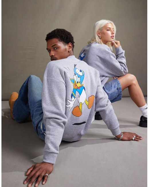 ASOS Gray Disney Unisex Oversized Sweatshirt With Donald Duck Prints