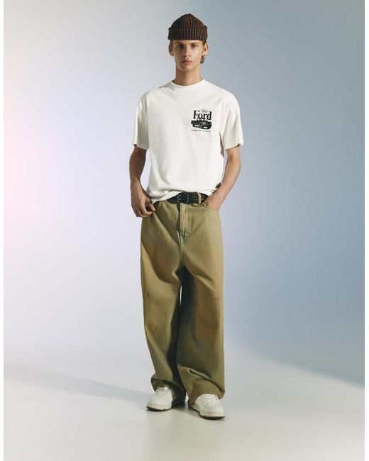 Pull&Bear White Ford T-Shirt for men