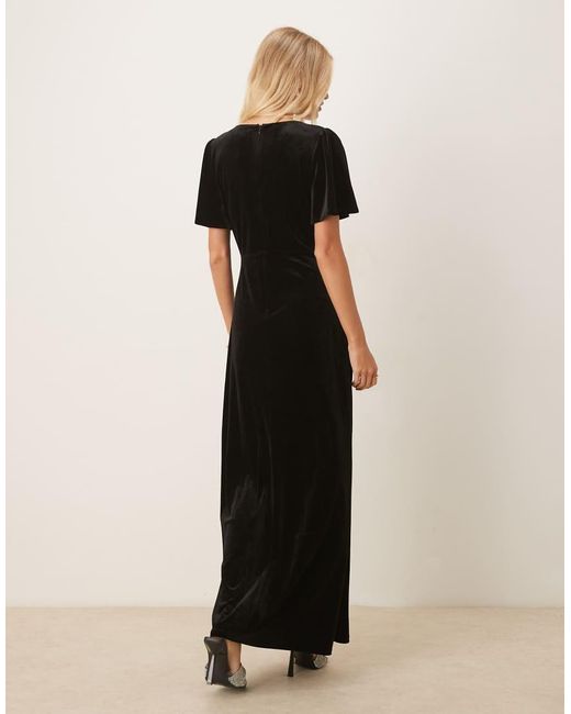 Maya Black Velvet Faux Wrap Maxi Dress