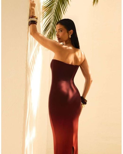 Wanderdoll Natural Wander Doll X Emma Milton Bonita Premium Sculpted Mesh Bandeau Fishtail Hem Maxi Dress