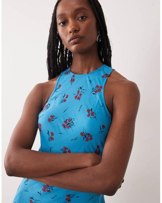 ASOS Blue Asos Design Tall Racer Neck Bias Maxi Dress With Godet Hem