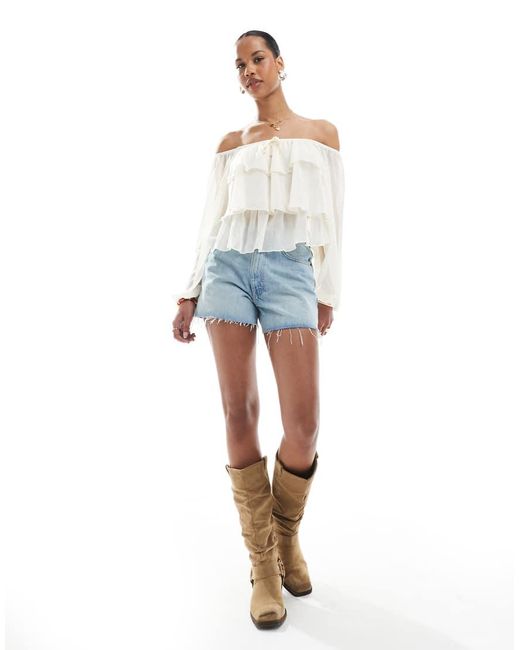 Miss Selfridge Bardot Blouse Met Ruches in het White