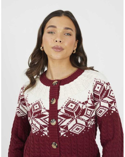 Brave Soul Blue Snowflake Fairisle Christmas Cardigan