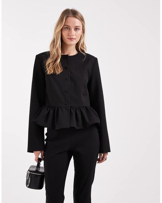 ASOS Black Button Down Peplum Blazer