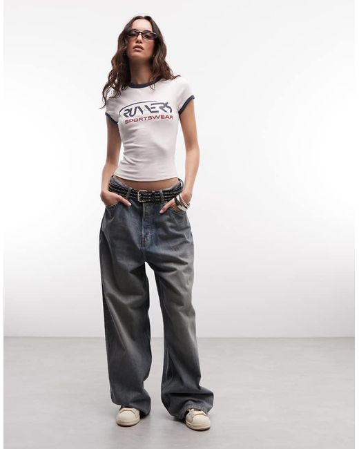 ASOS Gray Ringer Baby Tee With Runners Sports Graphic