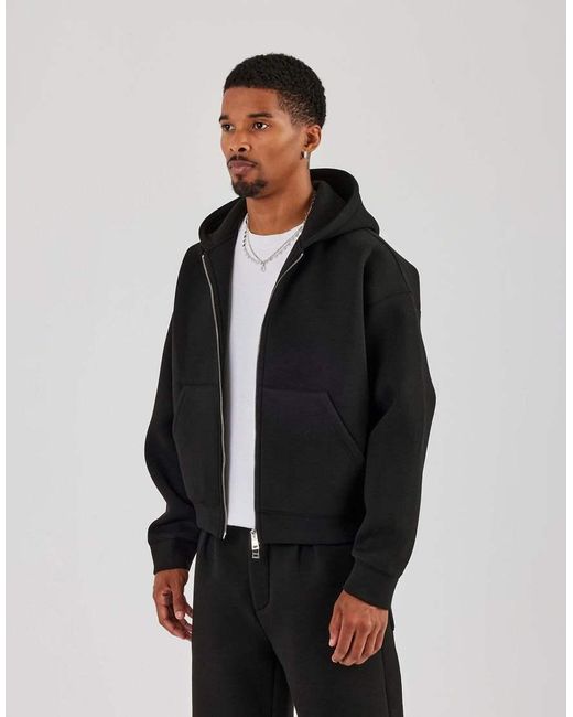 CERNUCCI Black Double Knit Zip Through Boxy Hoodie for men