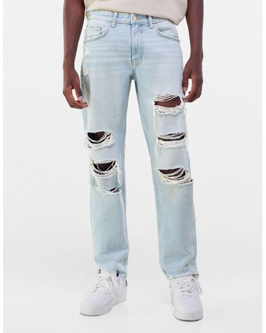 Bershka Denim 90's Fit Distressed Jeans in Blue for Men | Lyst Canada