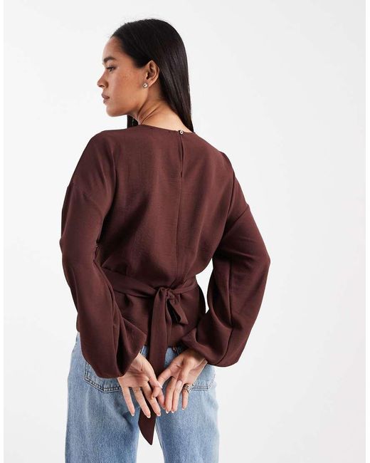 ASOS Red Cinched Waist Blouse With Tie Back