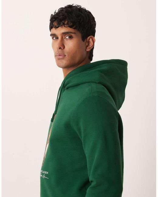 Polo Ralph Lauren Green Society Bear Print Hoodie for men