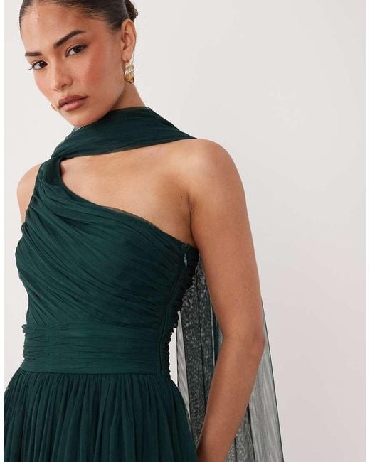LACE & BEADS Black Bridesmaids One Shoulder Scarf Neck Maxi Dress
