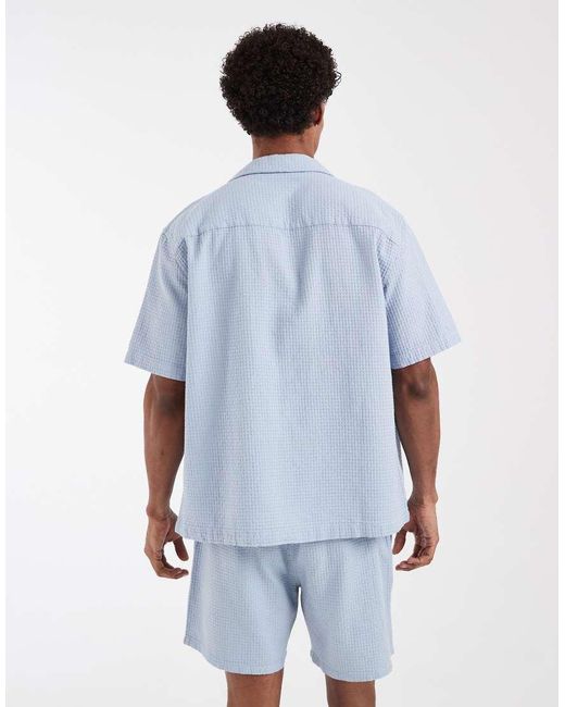 ASOS Blue Relaxed Camp Collar Waffle Shirt for men