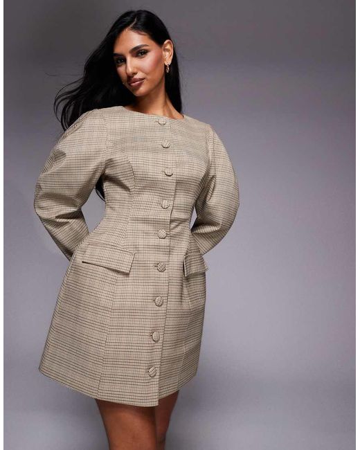 ASOS Brown Button Down Sculpted Mini Dress With Cocoon Sleeves