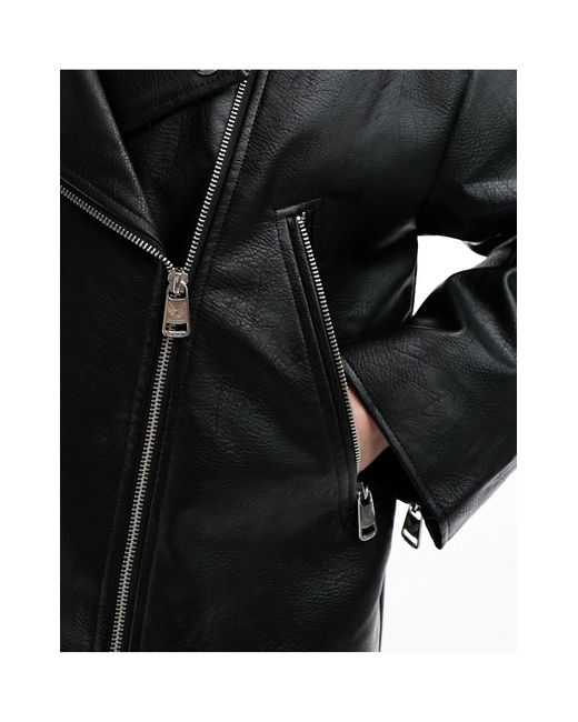 ONLY Black Faux Leather Oversized Biker Jacket