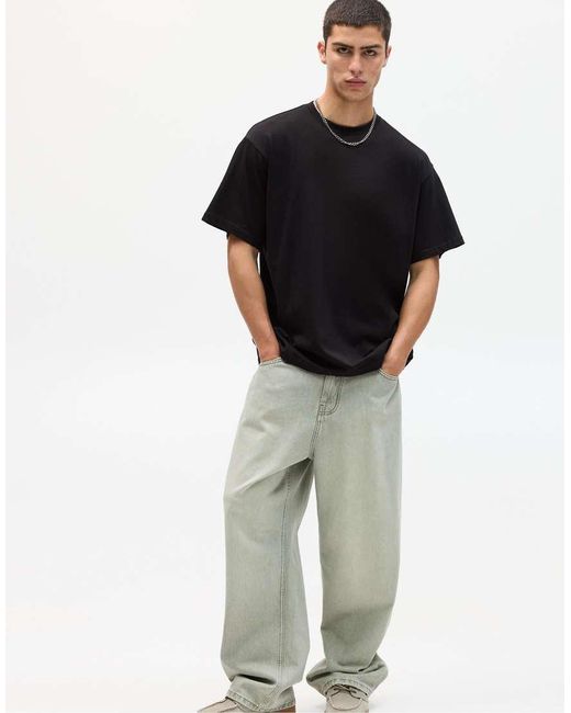Pull&Bear Oversized Recht T-Shirt in het Black voor heren