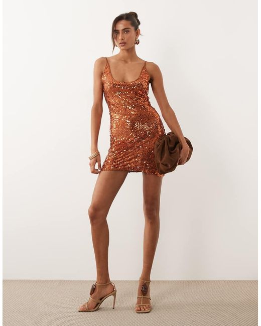 ASOS Natural Scattered Sequin Embellished Cami Mini Dress