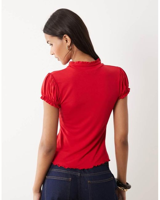 Miss Selfridge Red Cap Sleeve Keyhole Top